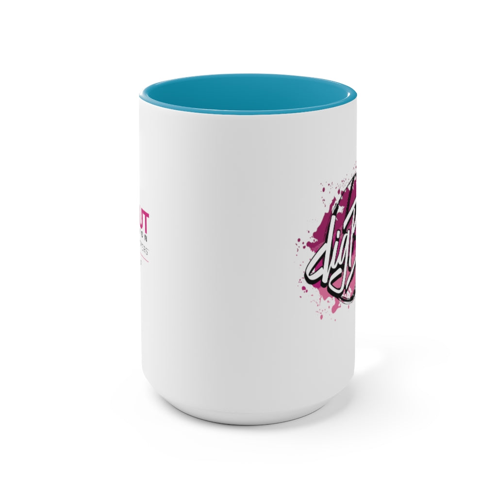 A Splash of Dig Pink® Two-Tone Coffee Mugs, 15oz