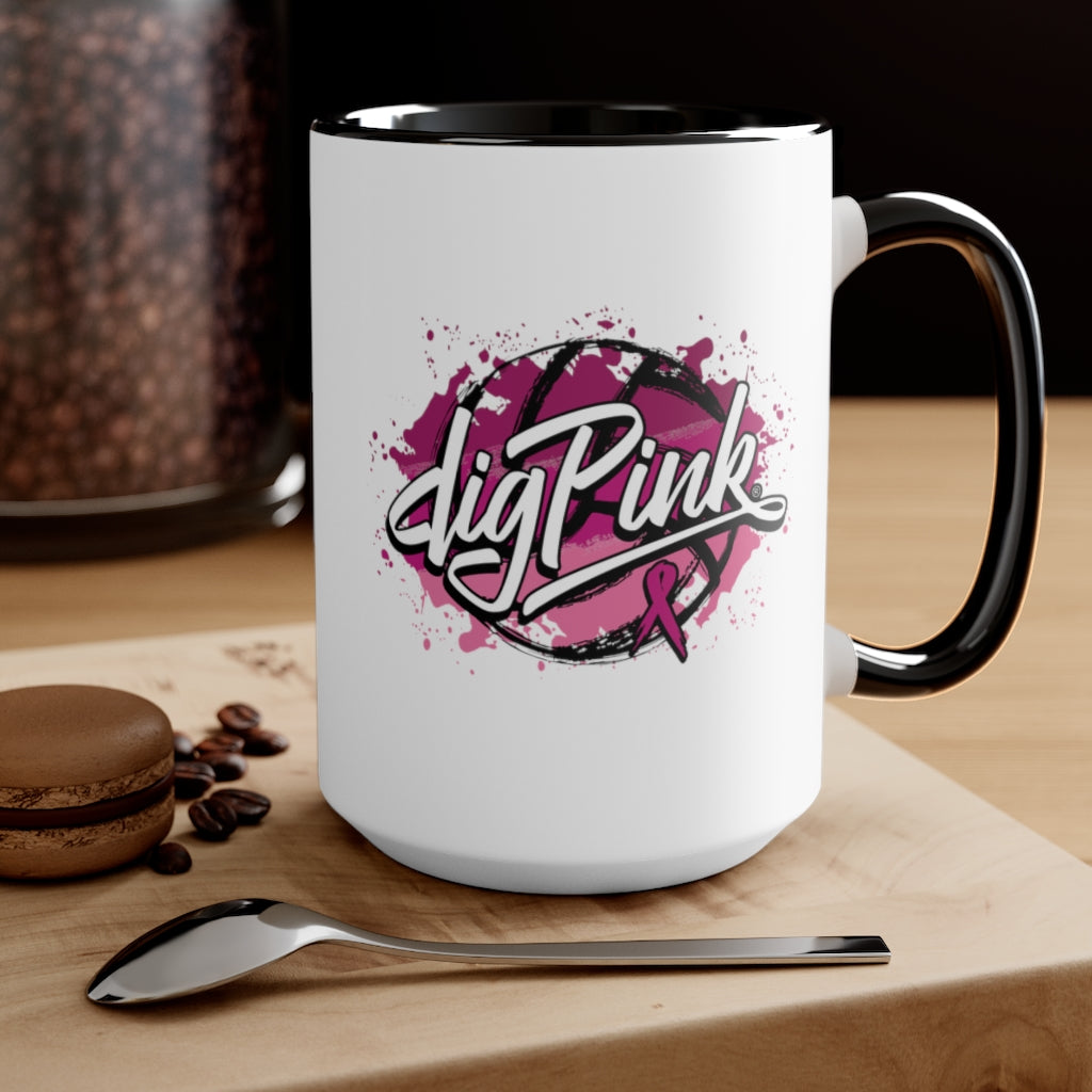 A Splash of Dig Pink® Two-Tone Coffee Mugs, 15oz