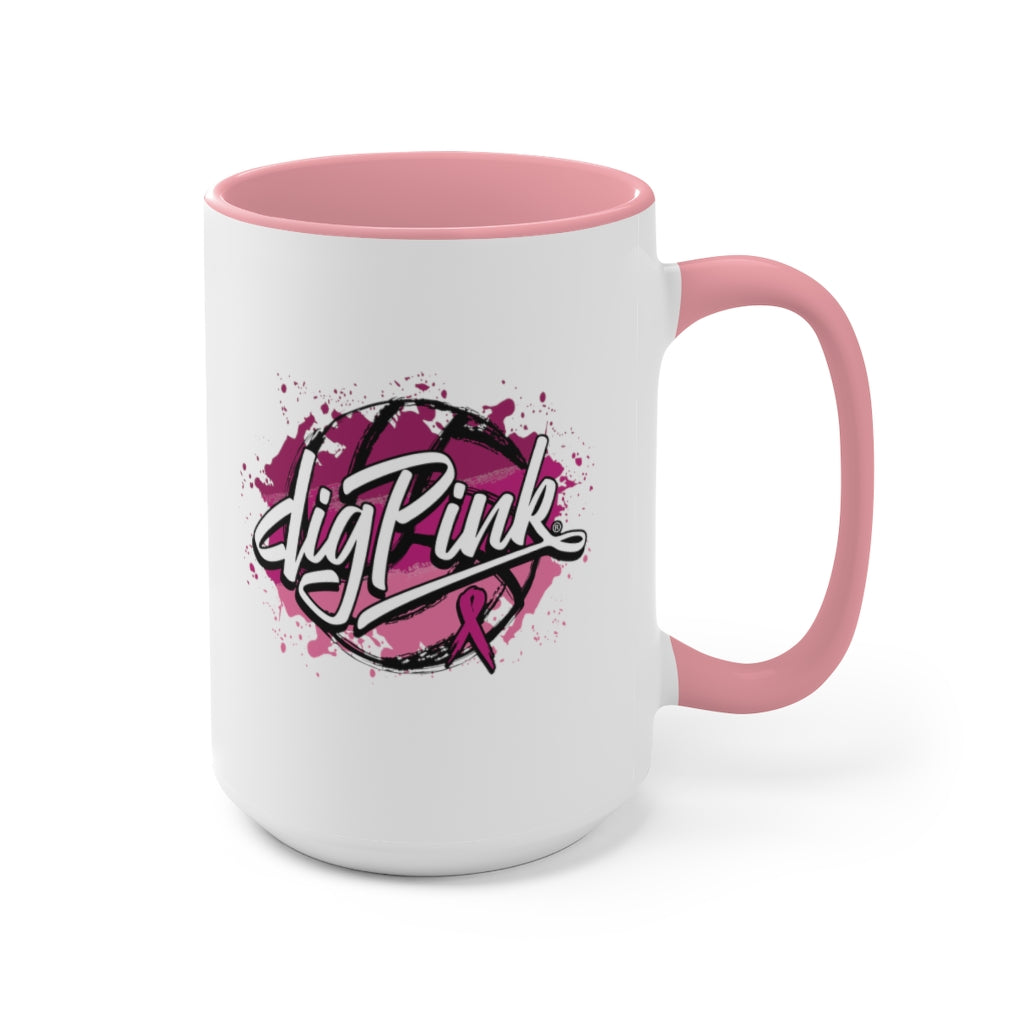 A Splash of Dig Pink® Two-Tone Coffee Mugs, 15oz