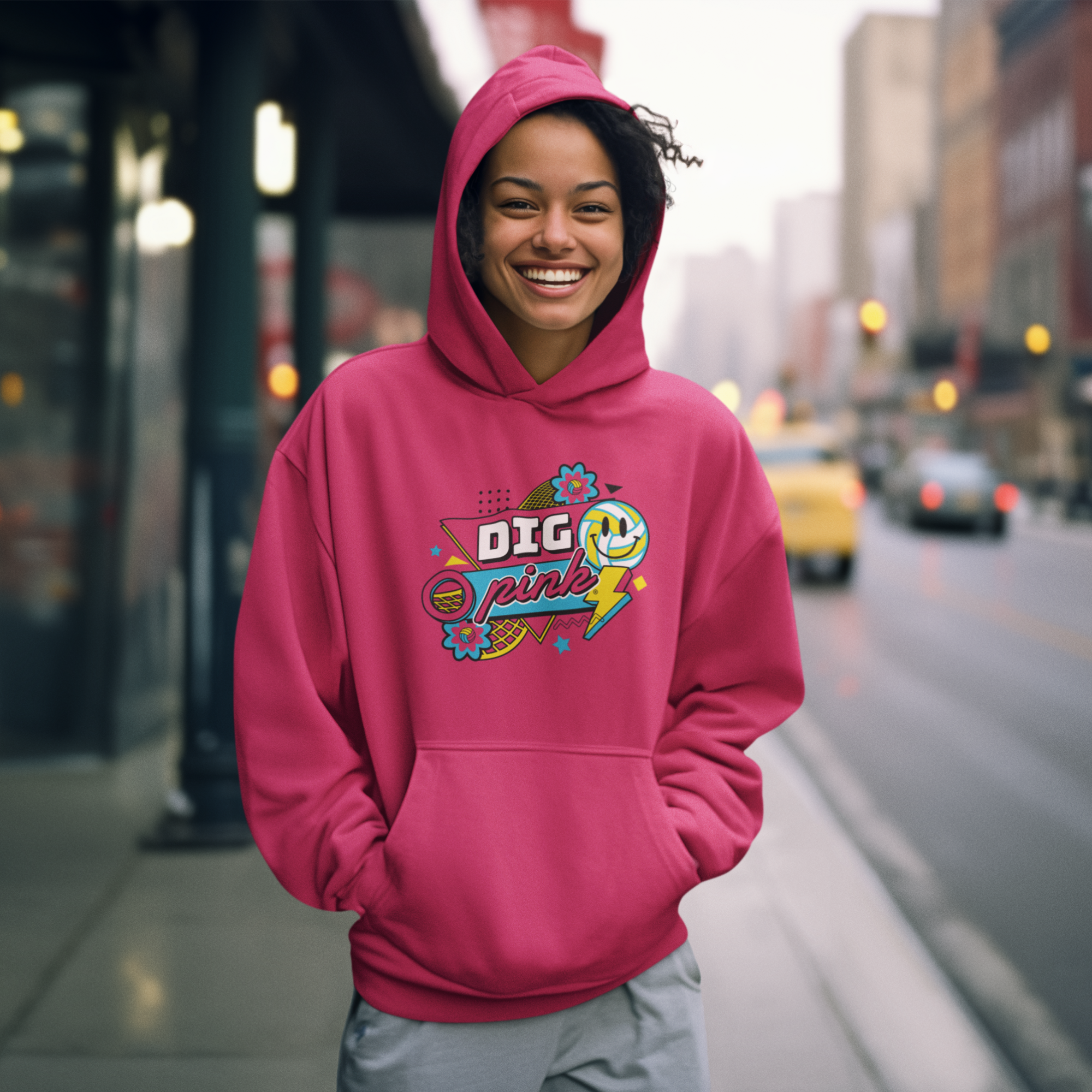 90s Inspired Volleyball Dig Pink Hoodie