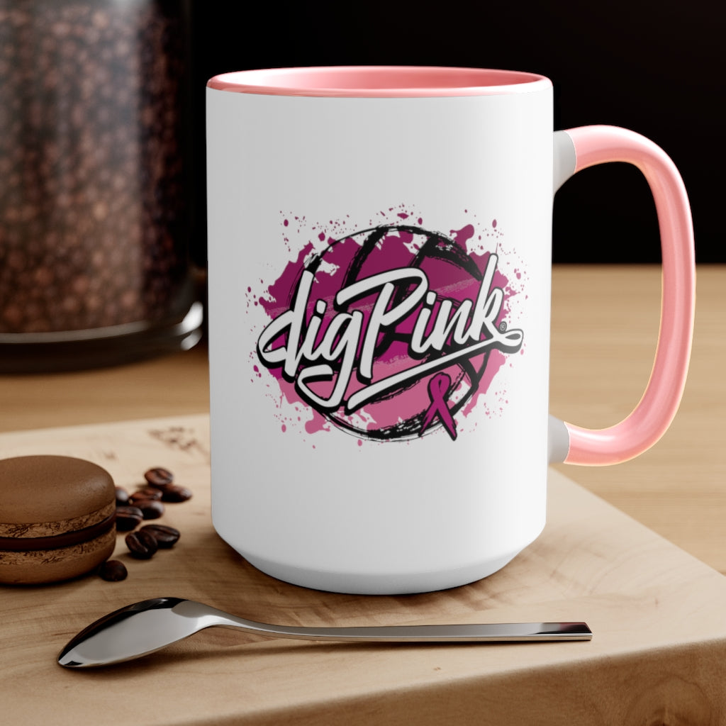 A Splash of Dig Pink® Two-Tone Coffee Mugs, 15oz