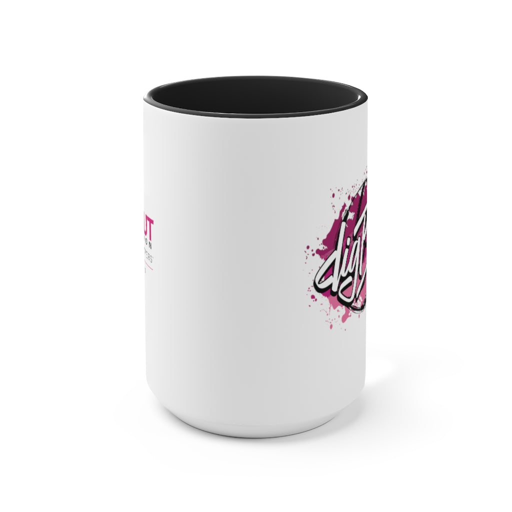 A Splash of Dig Pink® Two-Tone Coffee Mugs, 15oz