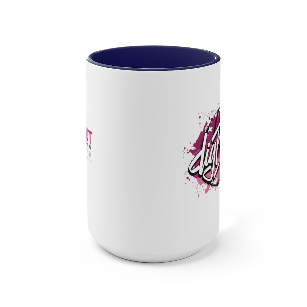 A Splash of Dig Pink® Two-Tone Coffee Mugs, 15oz