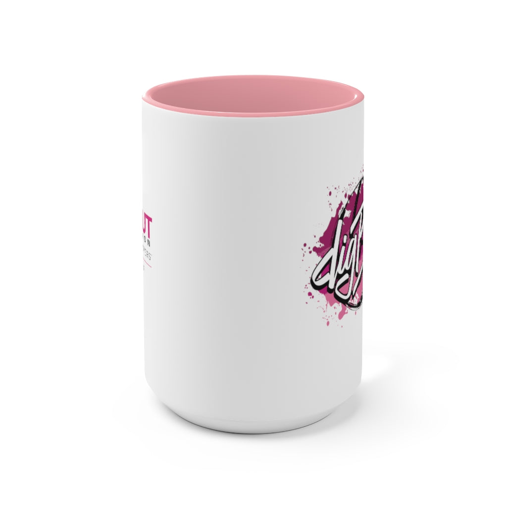 A Splash of Dig Pink® Two-Tone Coffee Mugs, 15oz