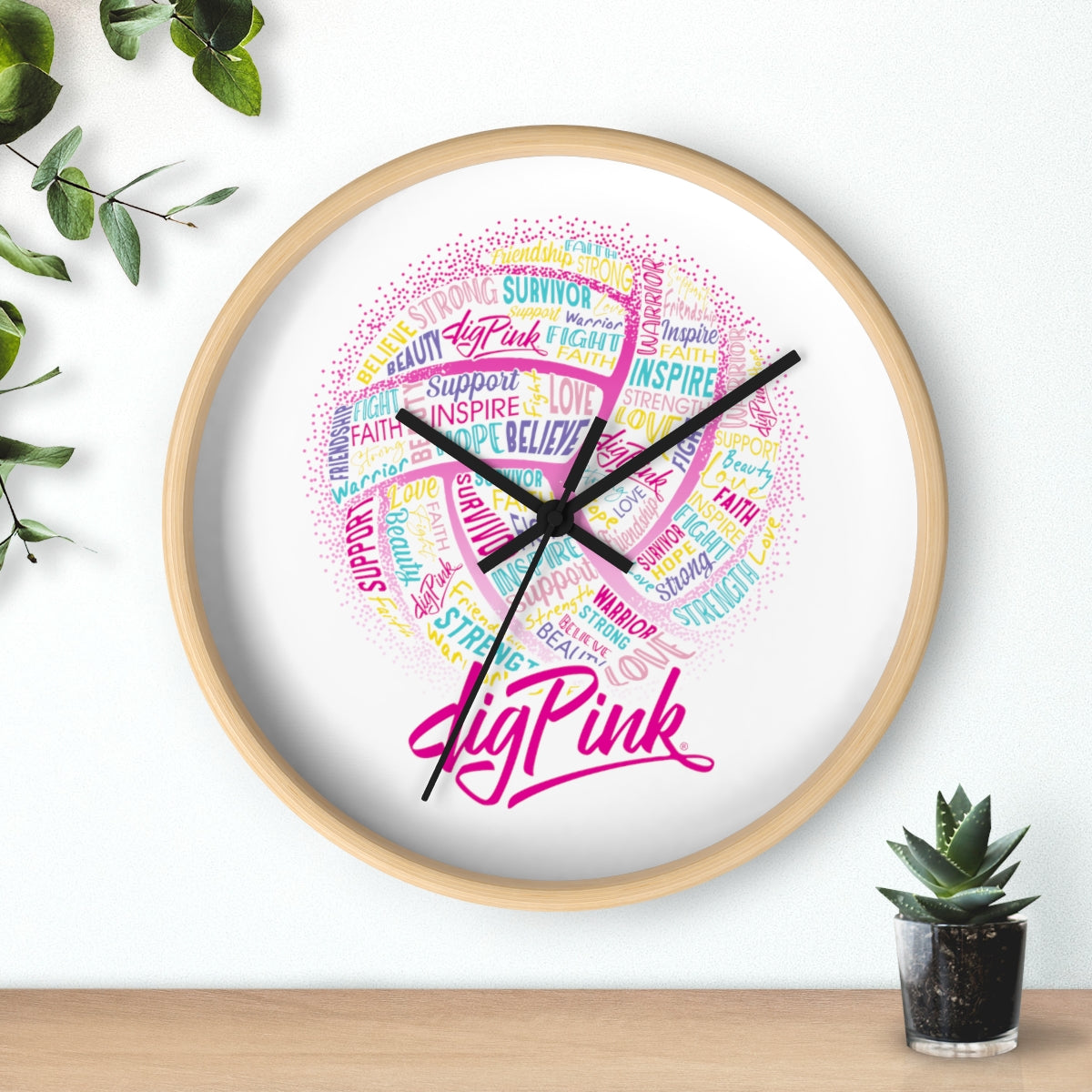 Inspirational Words Dig Pink Wall clock