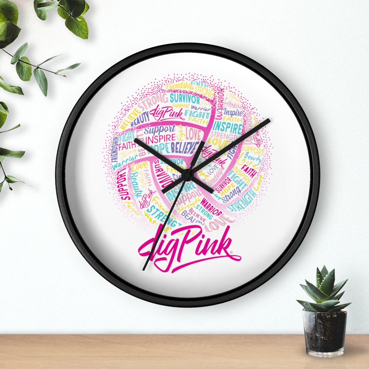 Inspirational Words Dig Pink Wall clock
